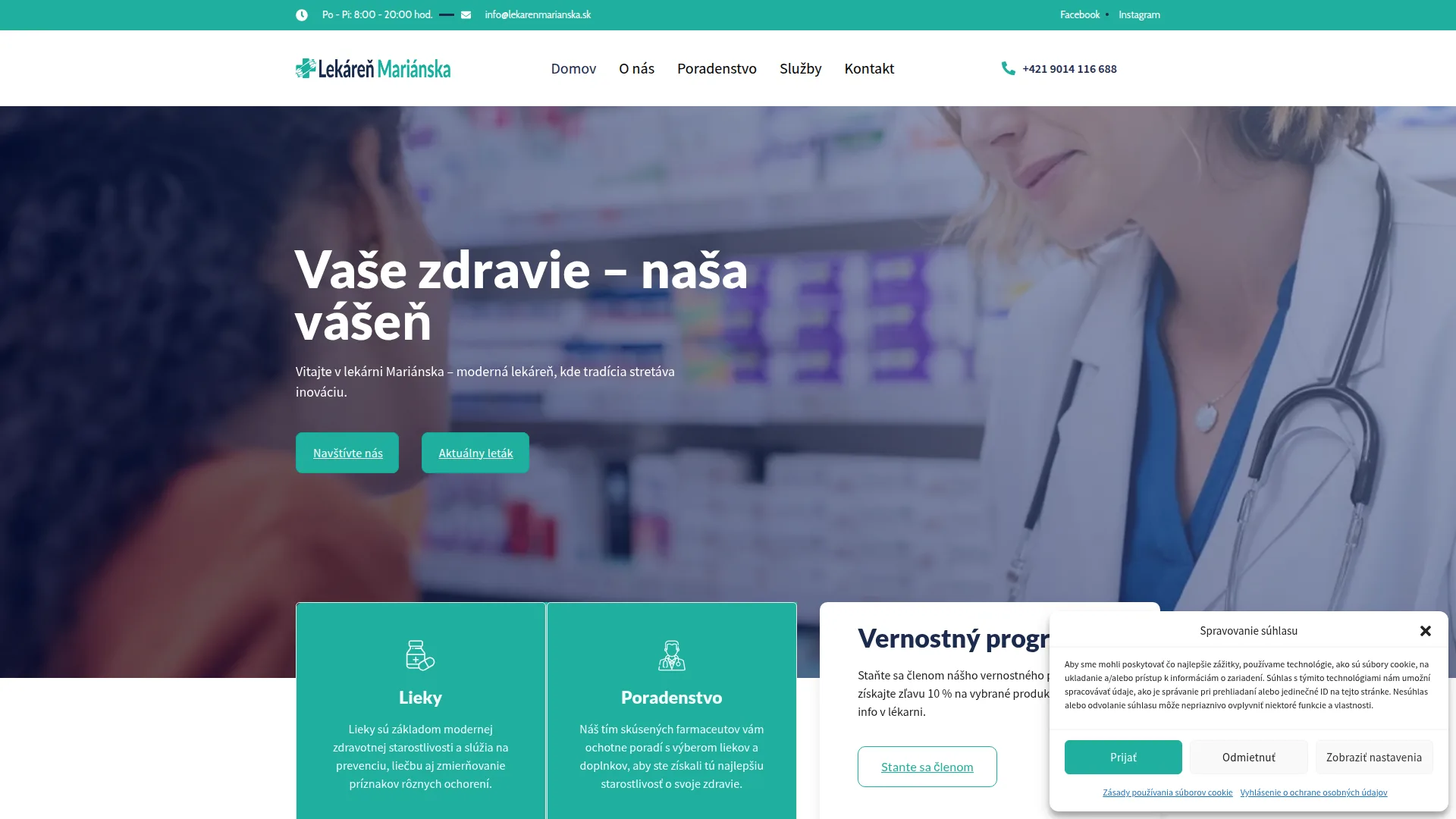 Lekáreň Mariánska — Webstránka